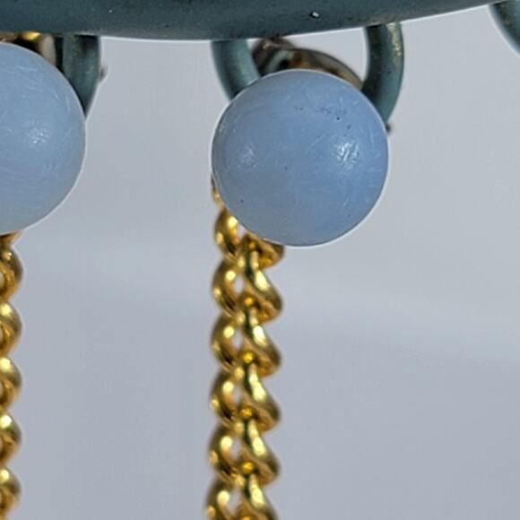 Gold Chain & Pastel Blue Drop Earrings, Modern Design Stylish Statement Earrings - Picture 7 of 10